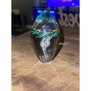 Hand Blown Glass Oval Multi Color Flower Paper Weight Centre PWK